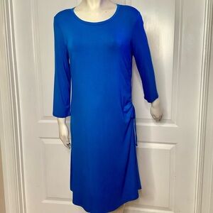 Cable & Gauge NWT Royal Blue Midi Dress Ruched Side 3/4 Sleeve Stretch MEDIUM